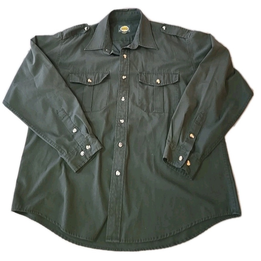 VTG Cabelas Series Shirt Men's Large Button Down Green Long Sleeve Safari Hiking
